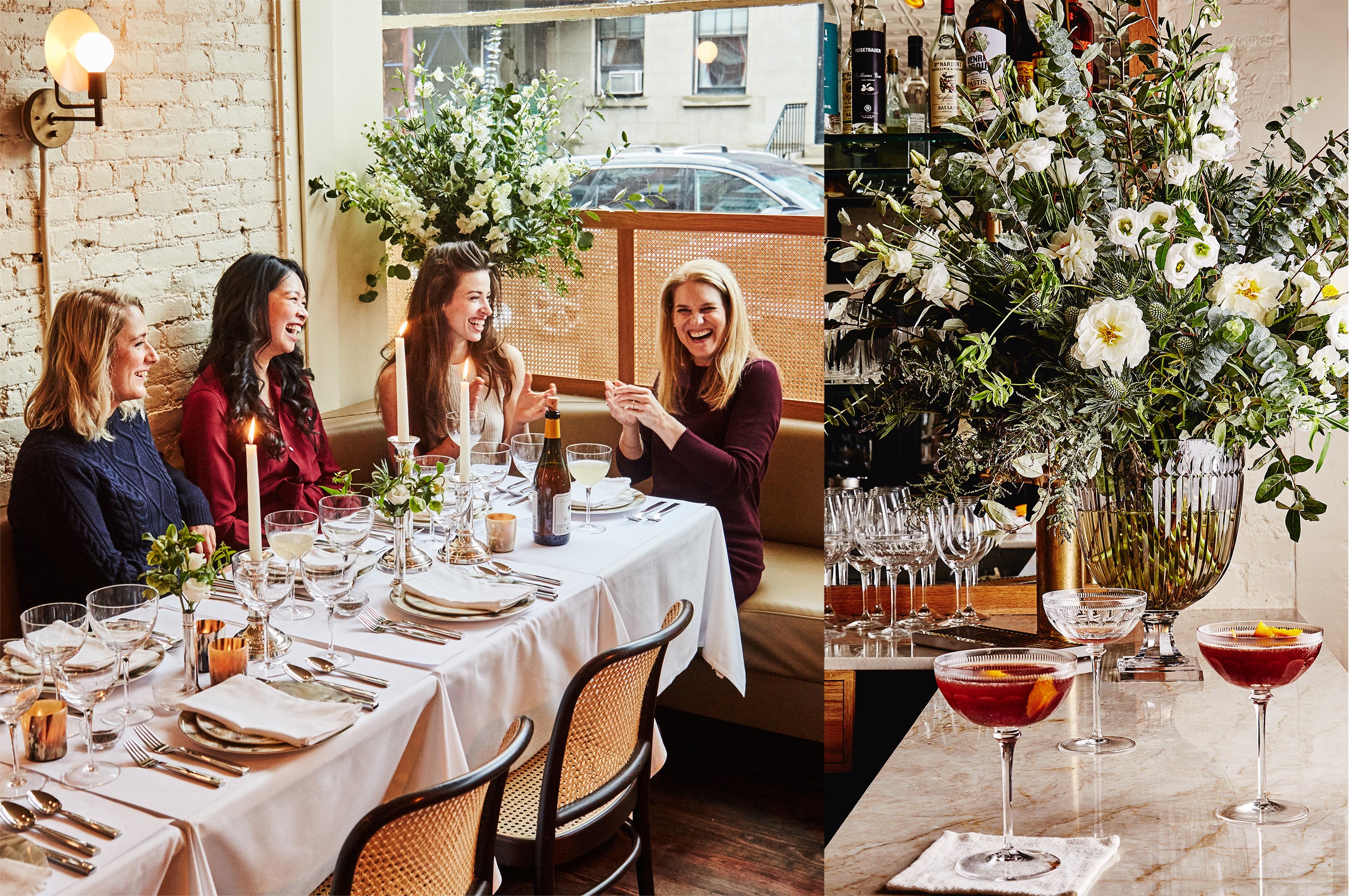  <em>Left</em>: King&rsquo;s Jess Shadbolt, Annie Shi, and Clare de Boer with Jane Larkworthy; <em>Right</em>: <rlmag_link productid="140005">Marion crystal vase</rlmag_link>, Dagny <rlmag_link productid="140005">champagne saucer</rlmag_link>