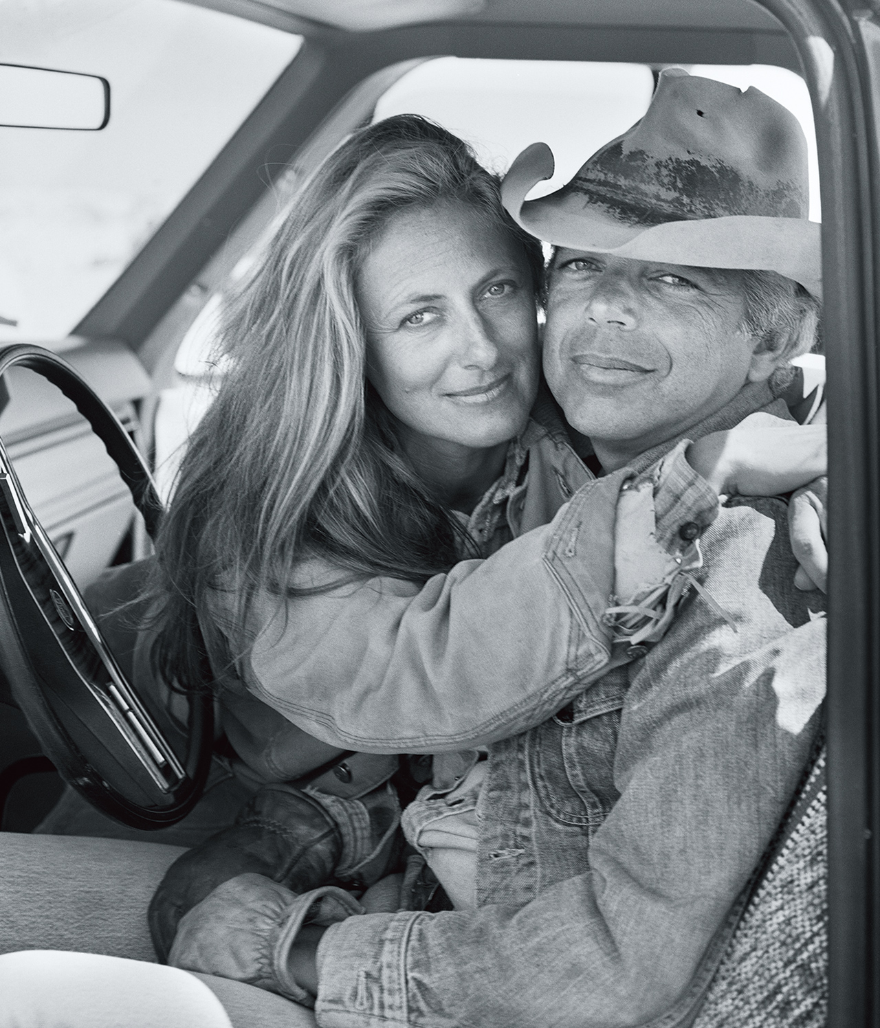                             Ricky and Ralph Lauren posed for this portrait from inside a pickup truck on the Double RL Ranch