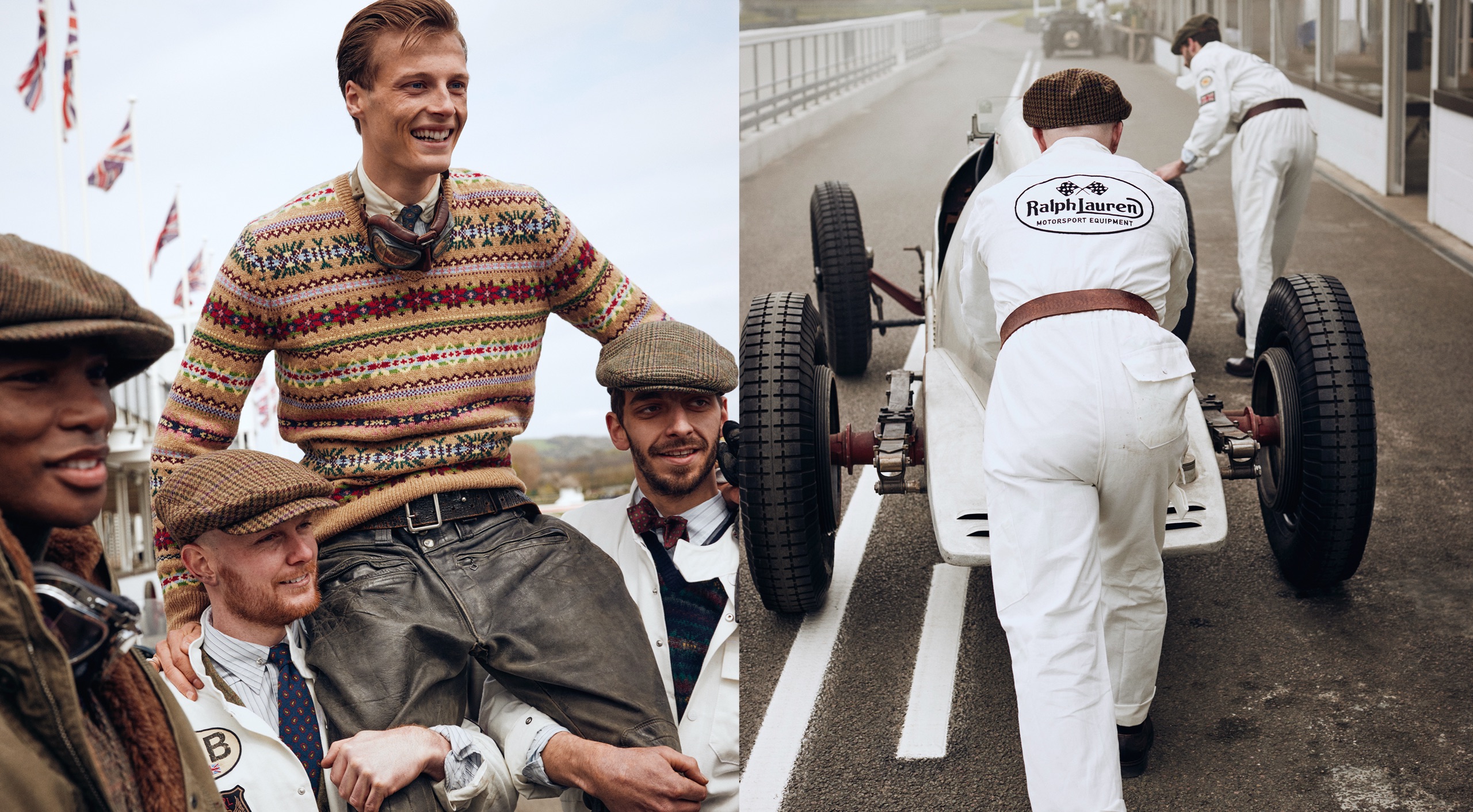 <strong>ON LOCATION</strong><br/><span>This season of Polo Originals, inspired by the golden era of Grand Prix car racing, was photographed at the Goodwood Motor Circuit, which is located in West Sussex, on the 12,000-acre Goodwood Estate. The Circuit has since become known for hosting a number of prestigious motorsport events, including the famous Festival of Speed and Revival.</span> <br/><rlmag_link href="https://www.ralphlauren.co.uk/en/search?cgid=brands-prl-tough-and-refined-cg"><button class="shop-collection">Shop the Story</button></rlmag_link>