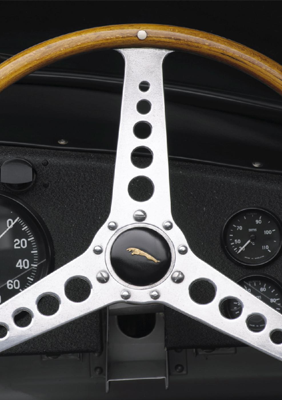                             The Jaguar&#x2019;s signature three-spoke steering wheel