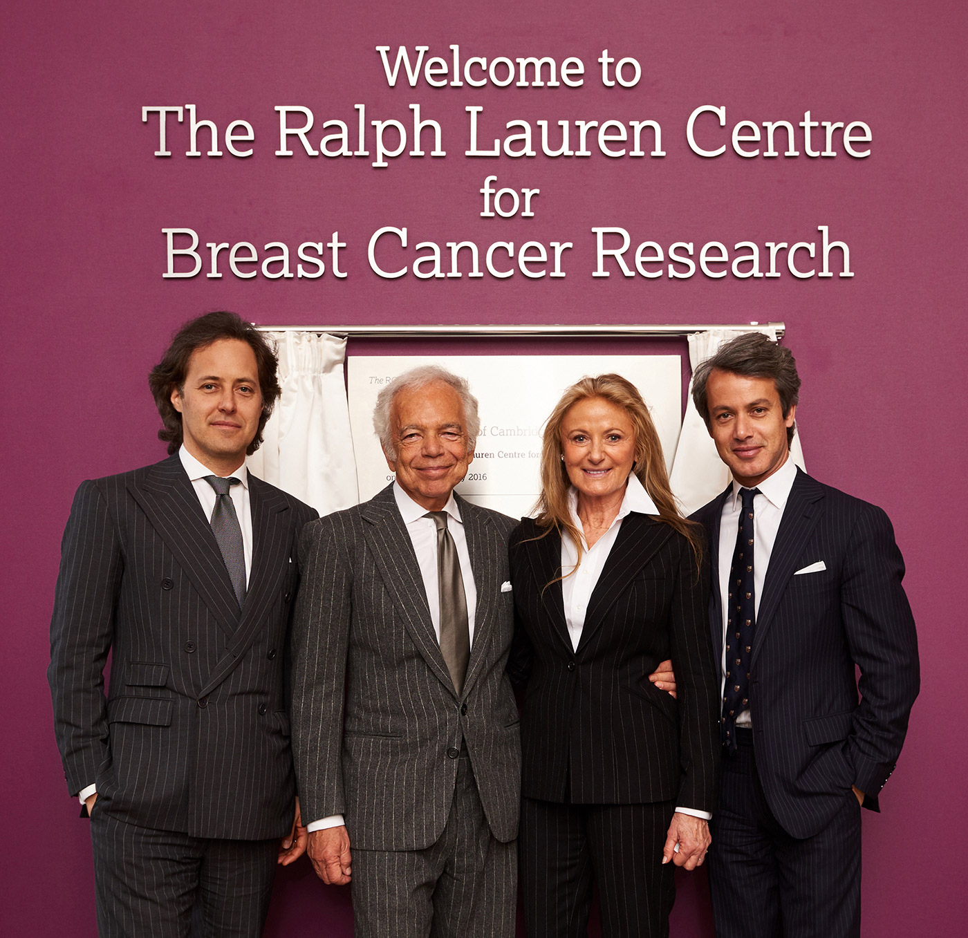                             (Left to right) David, Ralph, Ricky, and Andrew Lauren at the unveiling of The Royal Marsden&#x2019;s new breast cancer research center