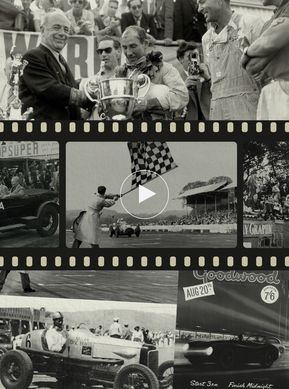 <strong>REQUIEM FOR A SPEED RACER</strong><br/><span>Memorabilia, scenes from Goodwood, and trackside snapshots of legendary drivers Rajo Jack (bottom right) and Stirling Moss with Carroll Shelby (top right) from the golden age of Grand Prix car racing.  </span><br/><span>Watch the video that tells the story behind the collection. </span><br/><span class="caption-sub"><em>Images courtesy of Goodwood </em> </span><br/><a href="https://www.youtube.com/watch?v=UrepM2g1pl4" target="_blank" class="rlc-linecta rlc-lineplay"><span>WATCH THE VIDEO</span></a>