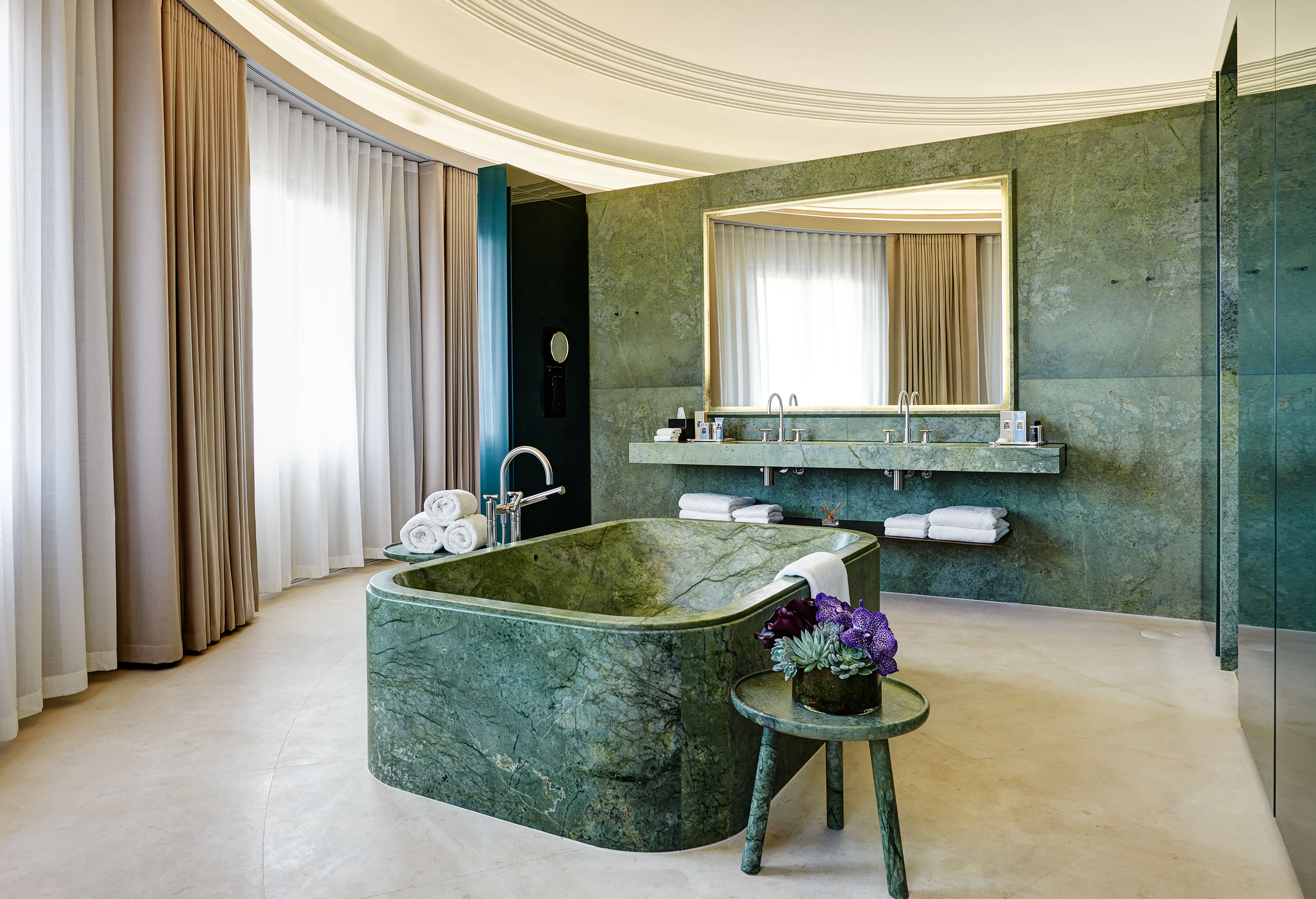 The free-standing marble bath in the Dome Suite