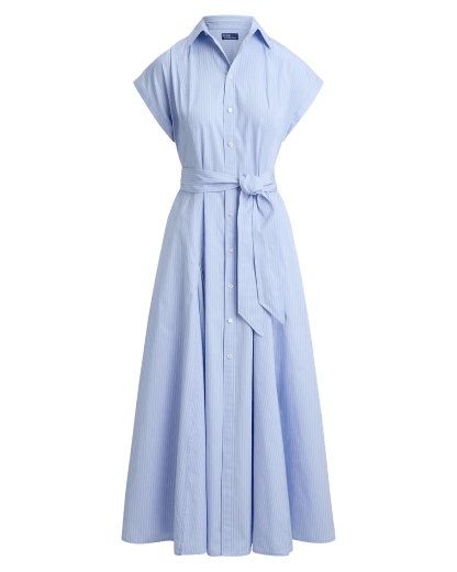 Striped Belted Cotton Shirt Dress