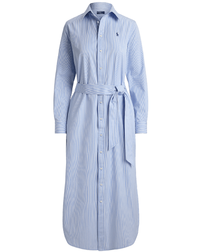 Belted Striped Cotton Shirt Dress