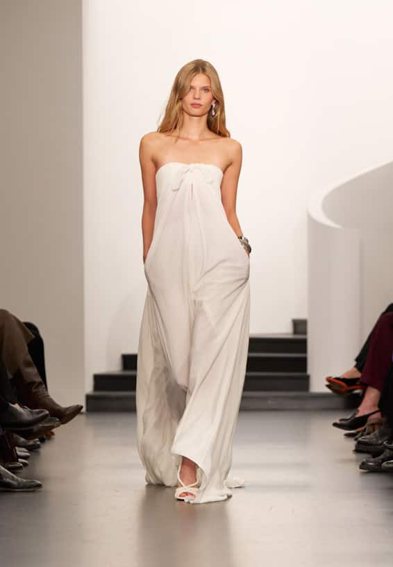 A look from Ralph Lauren’s Fall 2025 runway show shown on model.