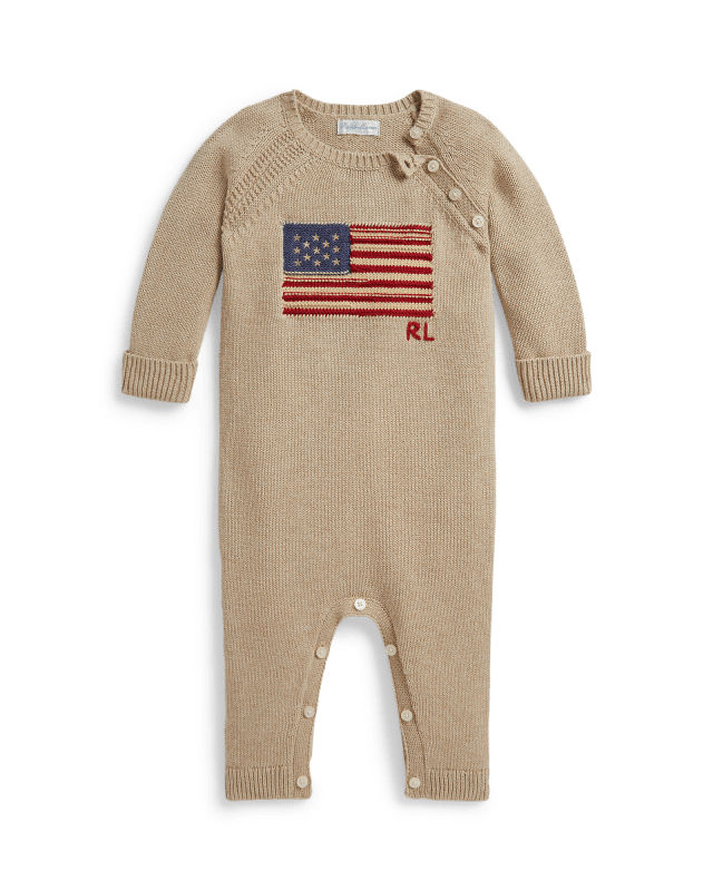 Contrast-Trim Flag Cotton Coverall
