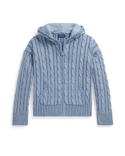 Cotton Cable-Knit Full-Zip Hoodie