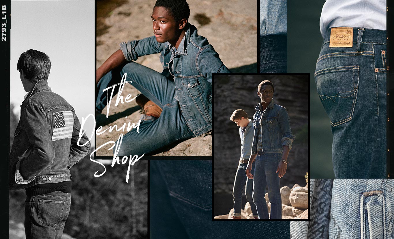 Collage of men sporting various Polo denim looks. Copy: The Denim Shop