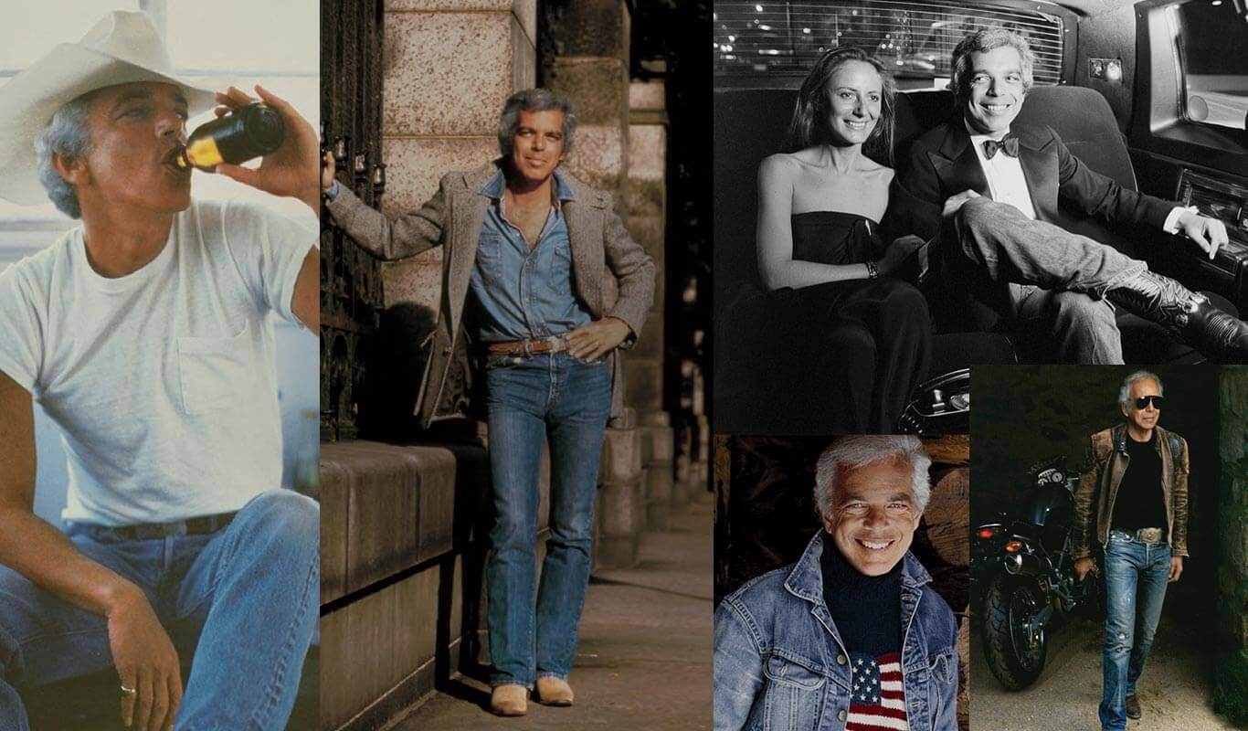 Collage of images of Ralph Lauren wearing denim