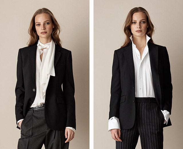 Woman in blazer worn two ways